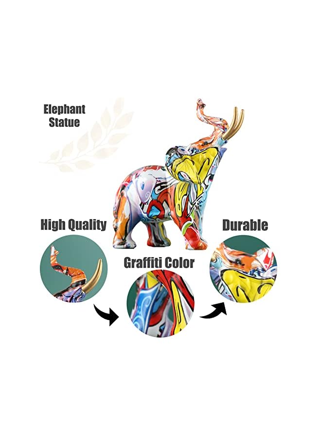 Zaboon Decor Creativity Graffiti Elephant Figurines, Resin Colorful Elephant Statues Home Decor Art Elephant Statue, Suitable For Filling Space Decor In The Living Room, Bedroom, Office - Image 4