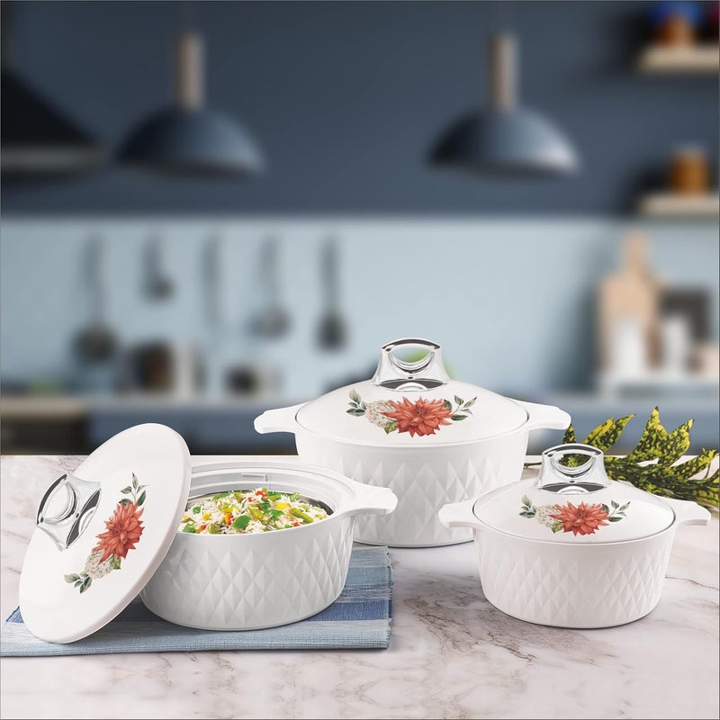 Asian Casserole Hotpot, Stainless Steel insulated Hot Pot, Food Warmer, Keeps Food Warm for Hours | Diamond | Set of 3 Pcs | 1.5L, 2.5L, 3.5L (White) - Image 2