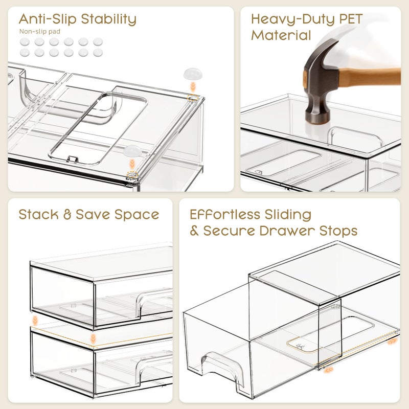 Criusia Stackable Storage Drawers, 3 Pack Clear Acrylic Makeup & Bathroom Organizer, Versatile Storage Bins for Vanity, Under Sink, Kitchen Cabinets & Pantry - Image 4