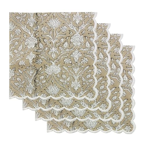 Ridhi Hand Block Print Taupe 18 x 18 Set of 4 Embroidery Table Napkins Reusable Cotton Dinner Napkins for Weddings Parties Everyday Dining Gift for Spring Easter Valentine - Image 1
