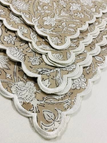 Ridhi Hand Block Print Taupe 18 x 18 Set of 4 Embroidery Table Napkins Reusable Cotton Dinner Napkins for Weddings Parties Everyday Dining Gift for Spring Easter Valentine - Image 3