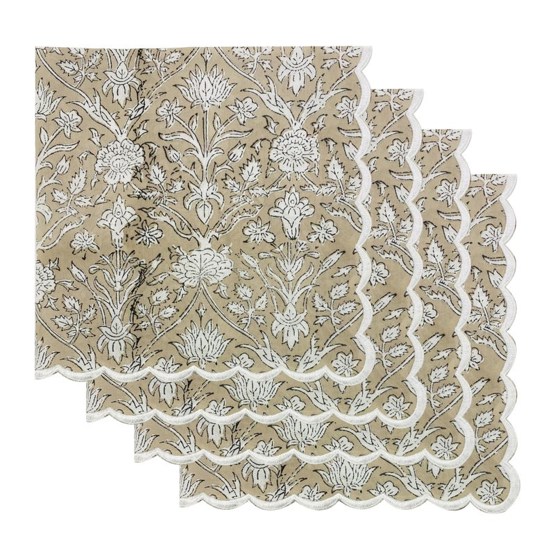 Ridhi Hand Block Print Taupe 18 x 18 Set of 4 Embroidery Table Napkins Reusable Cotton Dinner Napkins for Weddings Parties Everyday Dining Gift for Spring Easter Valentine - Image 2