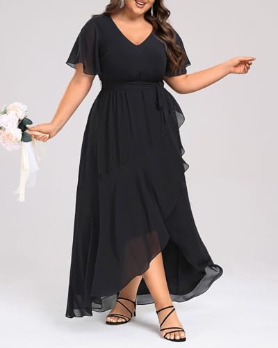 Talisea Mother of Bride Maxi Dress Plus Size Formal Gown Evening Party Black High Low Wedding Guest Long Dress Cocktail - Image 4