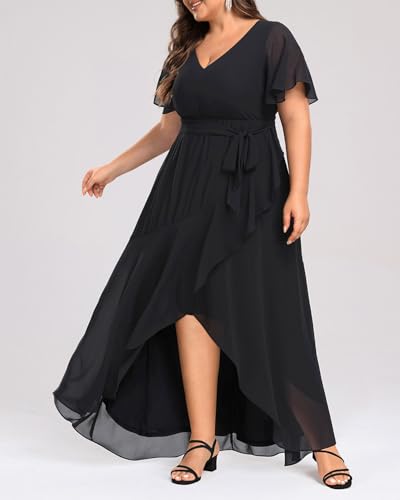 Talisea Mother of Bride Maxi Dress Plus Size Formal Gown Evening Party Black High Low Wedding Guest Long Dress Cocktail - Image 3