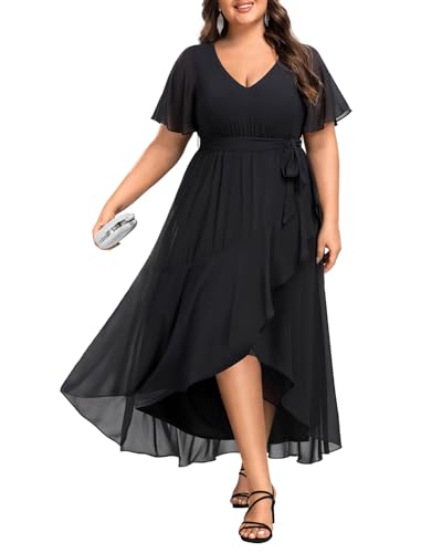 Talisea Mother of Bride Maxi Dress Plus Size Formal Gown Evening Party Black High Low Wedding Guest Long Dress Cocktail - Image 1
