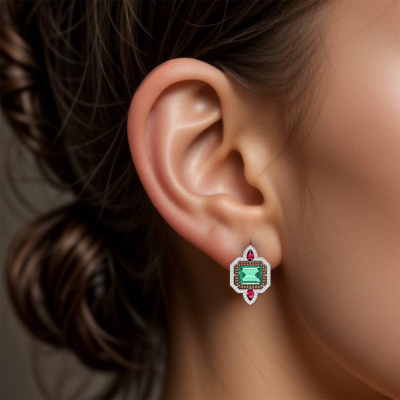 Waves by L'azurde Multishaped Colored Stone Earrings In Silver - Image 2