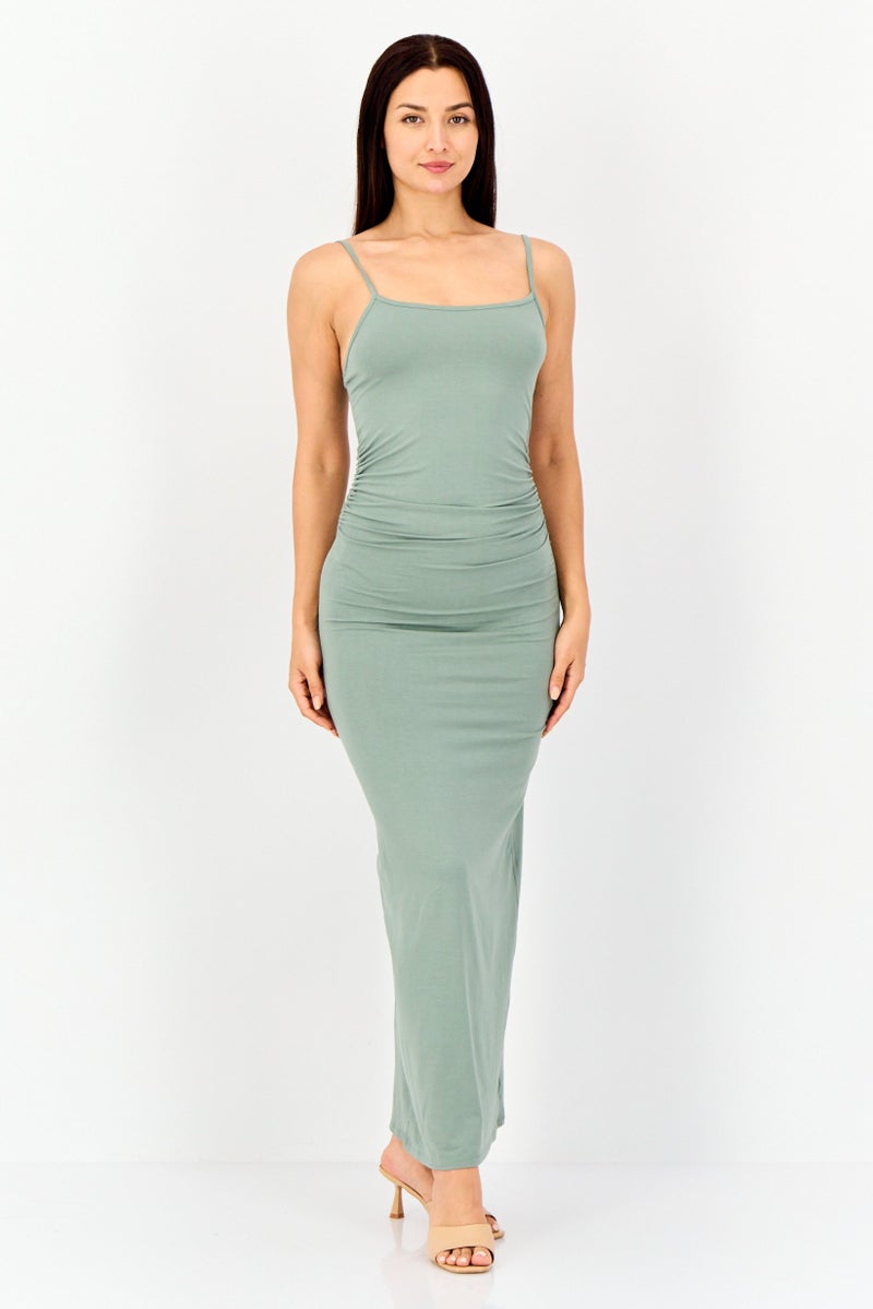 bebe فستان ماكسي نسائي سادة، أخضر مريمي - Image 1