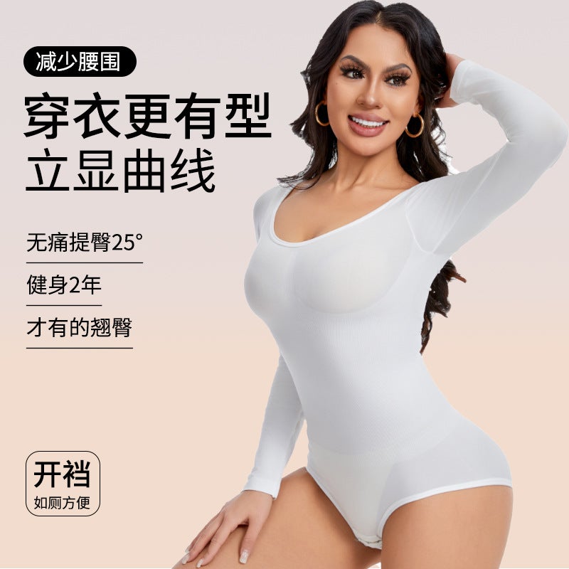 Body Shaping Jumbo Women'S One-Piece High-Elastic Seamless Belly-Lifting Hip Inner Long-Sleeved Tunic Slim-Fit Jumbo - Image 4