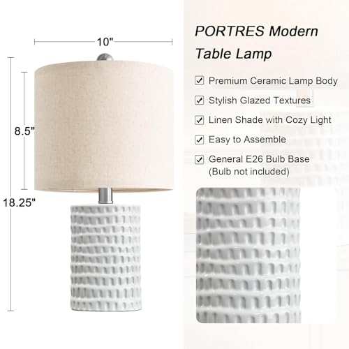 PORTRES 18.25" Modern Accent Ceramic Table Lamp Set of 2 for Bedroom White Desk Decor Bedside Lamps for Living Room Study Room Office Dorm Farmhouse Nightstand Lamp End Table Lamps - Image 3