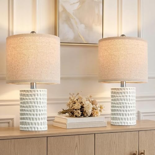 PORTRES 18.25" Modern Accent Ceramic Table Lamp Set of 2 for Bedroom White Desk Decor Bedside Lamps for Living Room Study Room Office Dorm Farmhouse Nightstand Lamp End Table Lamps - Image 4