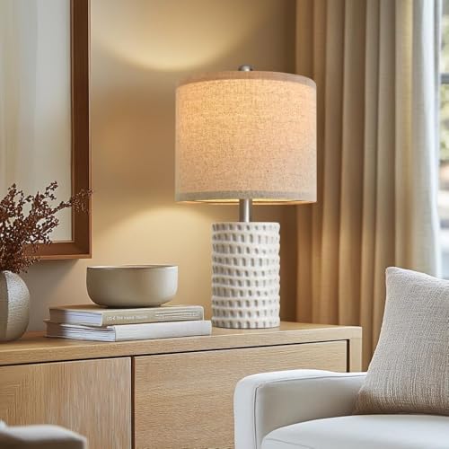 PORTRES 18.25" Modern Accent Ceramic Table Lamp Set of 2 for Bedroom White Desk Decor Bedside Lamps for Living Room Study Room Office Dorm Farmhouse Nightstand Lamp End Table Lamps - Image 5