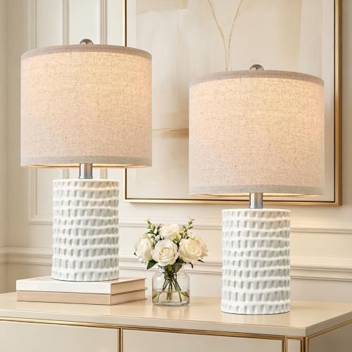PORTRES 18.25" Modern Accent Ceramic Table Lamp Set of 2 for Bedroom White Desk Decor Bedside Lamps for Living Room Study Room Office Dorm Farmhouse Nightstand Lamp End Table Lamps - Image 1