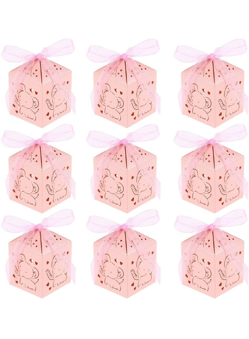 Excefore Elephant Candy Box Hollow Out Cartoon Animal Pattern Sweets Snack Chocolate Paper Box with Ribbon Table Centerpiece Decor for Birthday Baby Shower Pink(50pcs) - Image 1