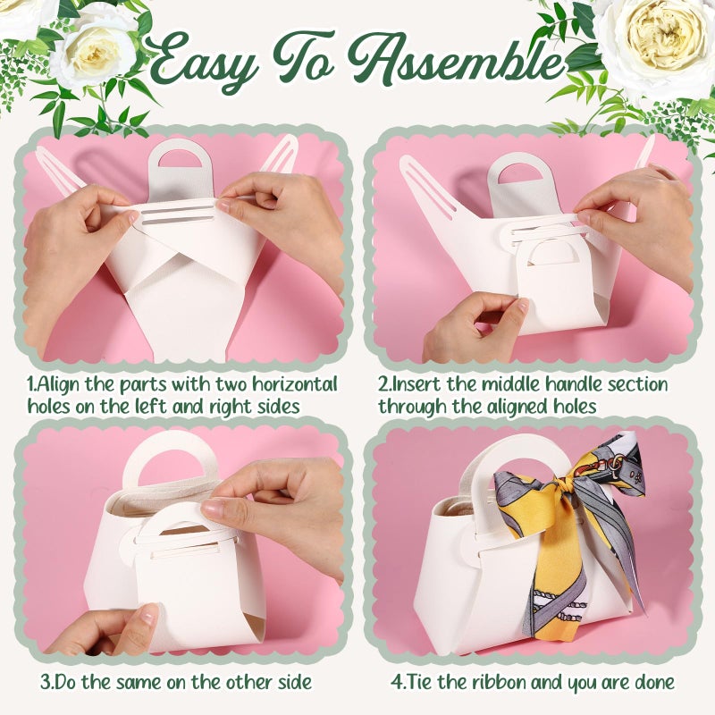 Abbylike 36 Pcs PU Leather Purse Gift Bags with Handles Ribbon Wedding Purse Party Favor Bags Valentines Candy Boxes for Baby Showers Birthday Wedding (White) - Image 4