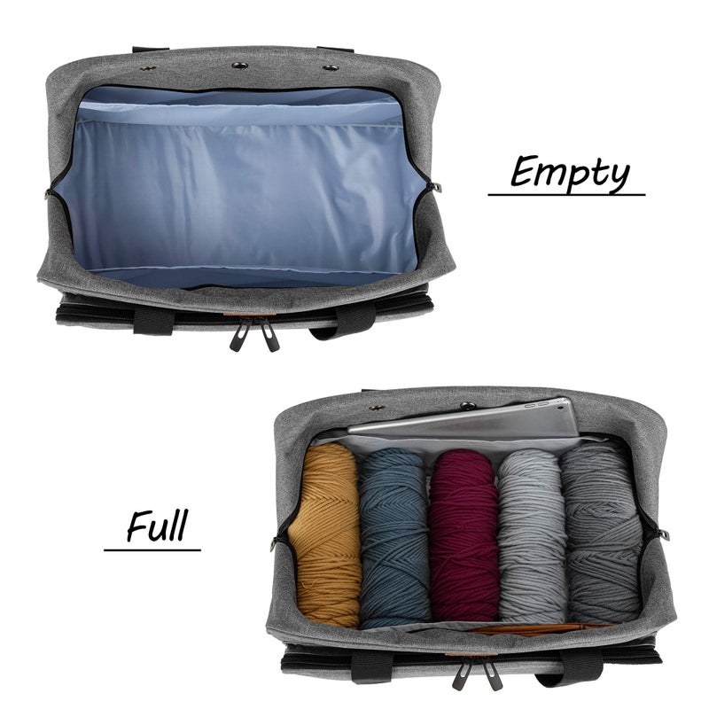 CURMIO Yarn Storage Bag, Knitting Tote Bag For Crochet Hooks, Knitting Project and Accessories, Ideal for Crochet Beginners and Knitting Lovers, Bag Only, Gray - Image 3