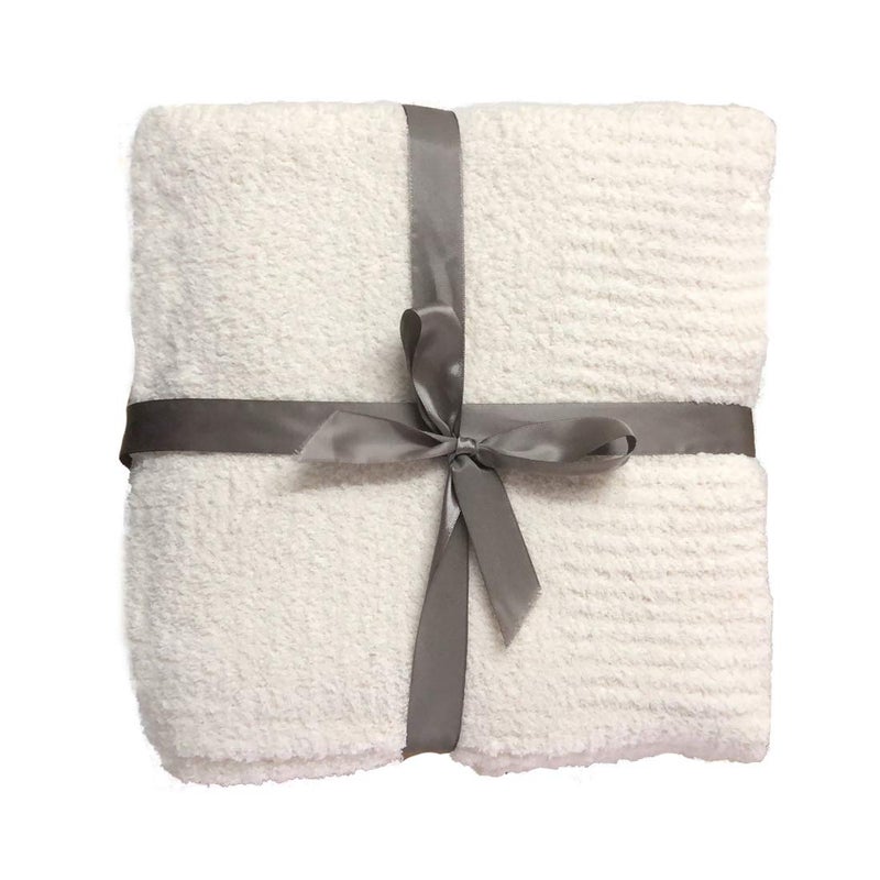 Knit Throw Blanket Super Soft Warm Blanket for Couch Lightweight Fluffy Blanket for Bed Sofa 50x60 Inches Cream