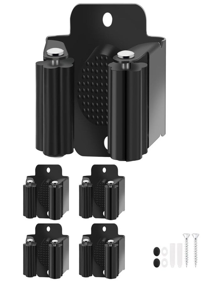 Yiows Broom Holder Wall Mount, 4PCS Broom Hanger Wall Mount, Stainless Steel Heavy Duty Mop Holder Wall Mount with Screws, Garden Outdoor Tool Organizer Rack Wall Mount (Black) - Image 1