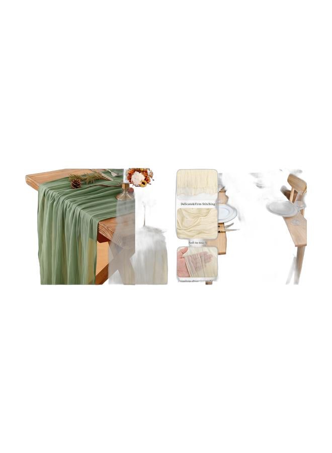 1 Pack  Cheesecloth Table Runner 90x400CM Cheese Cloth Table Runners Ivory Table Runner Rustic Romantic Sheer Gauze Runner for Wedding Party Baby Shower Table Decoration & 1 Pack White Cheesecloth Table Runner 90x400CM Boho Gauze Wedding Table Runner Cheese Cloth for Party Wedding Long Rustic Sheer Runners for Baby Bridal Shower & Sage Green Table Runner, 90x400CM Boho Rustic Cheesecloth Gauze, Farmhouse Centerpieces Decor for Wedding Spring Easter Baby Bridal Shower Party Decoration, 1 Pack Bundle - Image 1