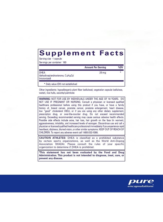 Pure Encapsulations دي إتش إي إيه 25 ملغ - مكمل لدعم المناعة، توازن الهرمونات، دعم الأيض، ومستويات الطاقة* - مع دي إتش إي إيه المجهرية - 180 كبسولة - Image 2