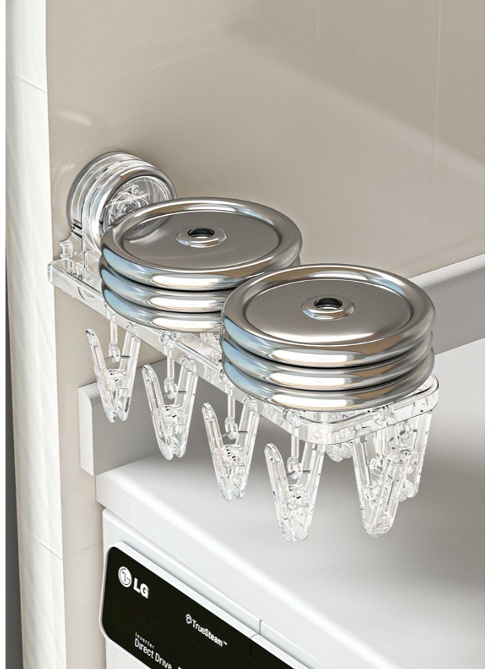 HOMESTAR Suction Cup Clothes Hanger With Clips Drill-Free Bathroom Balcony Household Foldable Socks Underwear Drying Rack Knob-Type Suction Cup Installation Non-Damaging Wall Ready To Use 90° Folding Design Space Saving Stainless Steel Material Strong Clamping Force Waterproof Moisture Proof Rounded Corners Smooth No Burrs - Image 3