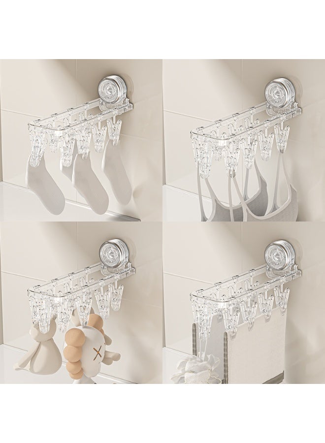 HOMESTAR Suction Cup Clothes Hanger With Clips Drill-Free Bathroom Balcony Household Foldable Socks Underwear Drying Rack Knob-Type Suction Cup Installation Non-Damaging Wall Ready To Use 90° Folding Design Space Saving Stainless Steel Material Strong Clamping Force Waterproof Moisture Proof Rounded Corners Smooth No Burrs - Image 5