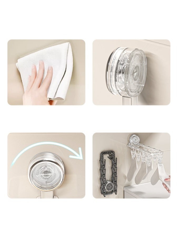 HOMESTAR Suction Cup Clothes Hanger With Clips Drill-Free Bathroom Balcony Household Foldable Socks Underwear Drying Rack Knob-Type Suction Cup Installation Non-Damaging Wall Ready To Use 90° Folding Design Space Saving Stainless Steel Material Strong Clamping Force Waterproof Moisture Proof Rounded Corners Smooth No Burrs - Image 4