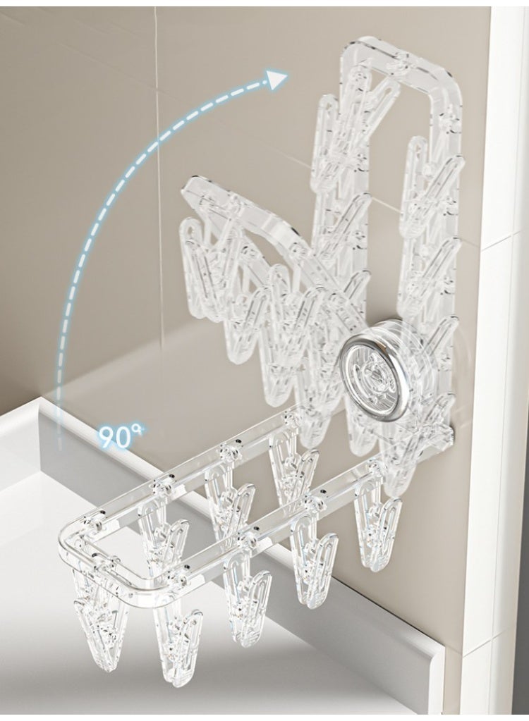 HOMESTAR Suction Cup Clothes Hanger With Clips Drill-Free Bathroom Balcony Household Foldable Socks Underwear Drying Rack Knob-Type Suction Cup Installation Non-Damaging Wall Ready To Use 90° Folding Design Space Saving Stainless Steel Material Strong Clamping Force Waterproof Moisture Proof Rounded Corners Smooth No Burrs - Image 2