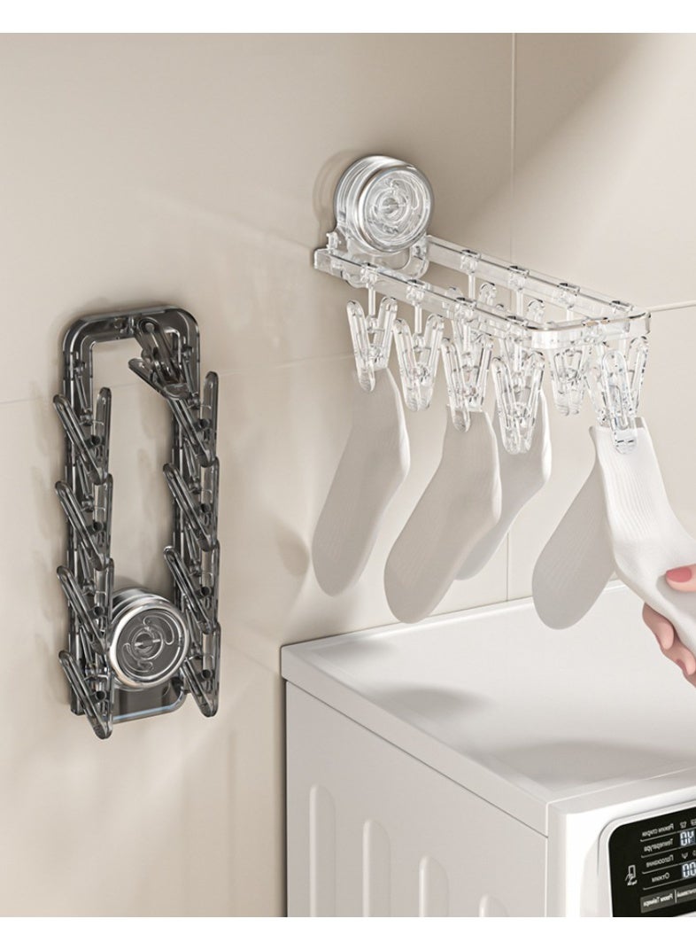 HOMESTAR Suction Cup Clothes Hanger With Clips Drill-Free Bathroom Balcony Household Foldable Socks Underwear Drying Rack Knob-Type Suction Cup Installation Non-Damaging Wall Ready To Use 90° Folding Design Space Saving Stainless Steel Material Strong Clamping Force Waterproof Moisture Proof Rounded Corners Smooth No Burrs - Image 1