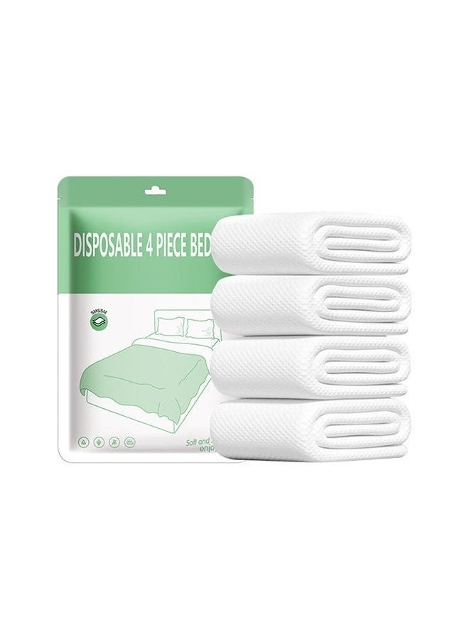 4 in 1 Disposable Bedding Set for Travel, 4PCS Portable Bed Sheets Set with 1 Bed Sheet, 1 Quilt Cover and 2 Pillowcases, King Size Disposable Sheets for Hotel, Camping and Business Trip - Image 1