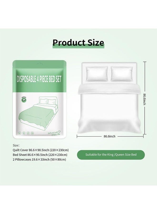 4 in 1 Disposable Bedding Set for Travel, 4PCS Portable Bed Sheets Set with 1 Bed Sheet, 1 Quilt Cover and 2 Pillowcases, King Size Disposable Sheets for Hotel, Camping and Business Trip - Image 2