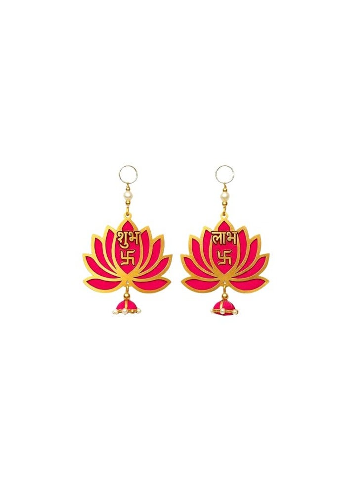 GINI Small Shubh Labh Wall Hanging – Pink Color – Set Of 2 For Diwali & Entrance Decoration - Image 1