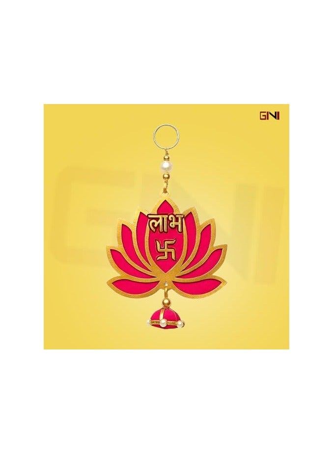 GINI Small Shubh Labh Wall Hanging – Pink Color – Set Of 2 For Diwali & Entrance Decoration - Image 3