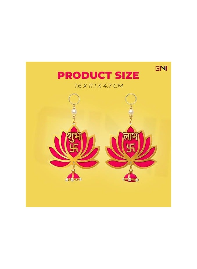 GINI Small Shubh Labh Wall Hanging – Pink Color – Set Of 2 For Diwali & Entrance Decoration - Image 5