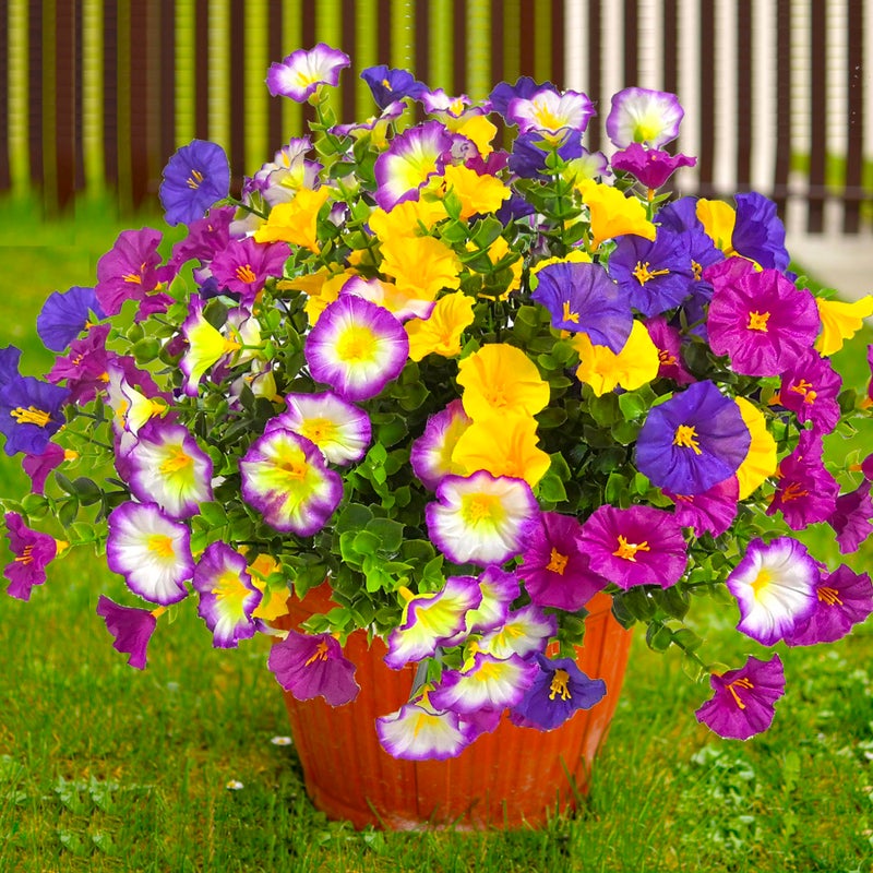TSTWETO Artificial Flowers for Outdoors Fake Plants Spring Summer Decor, 12 Bundles Realistic Fake Silk Flowers Colorful Morning Glory UV Resistant Faux Flowers for Porch Outside Planter Porch Patio Yard - Image 1