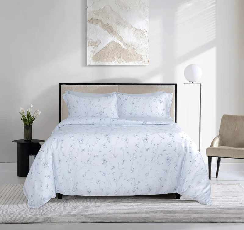 DWELL Dwell-100% Tencel Printed 300 Thread Count Sateen 4 Pc  Duvet Cover Set - Arabella-Duvet Cover - 240 x 220 CM, Fitted Sheet - 180 x 200 x 38 CM Pillow cases 50 x 80 CM-Multicolor