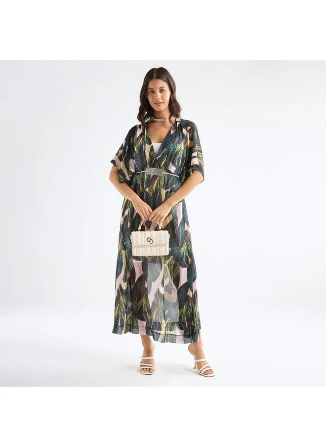 Splash FAV All-Over Print V-neck Dress with Tie-Up Belt