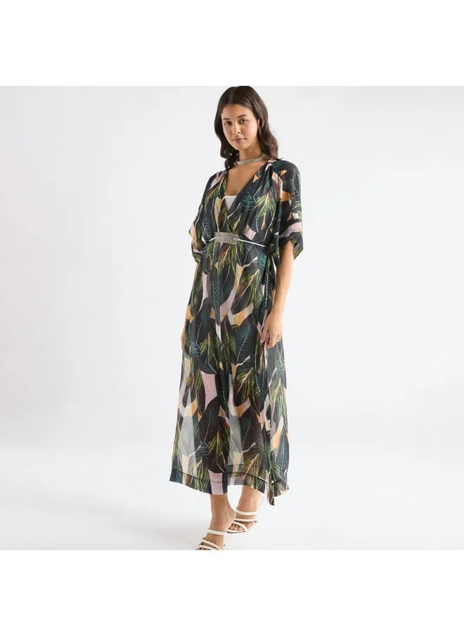 Splash FAV All-Over Print V-neck Dress with Tie-Up Belt