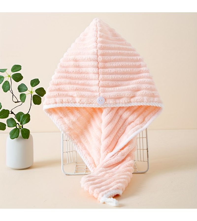 Pink Coral Hair Towel Super Absorbent Curly Hair Turban For Home Bathroom Drying - Image 4