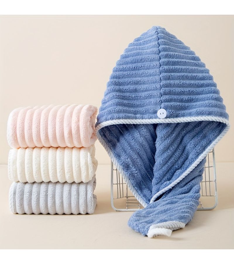 Pink Coral Hair Towel Super Absorbent Curly Hair Turban For Home Bathroom Drying - Image 1