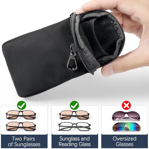 Huvon Double Glasses Case Soft Eyeglass Case with Clip & Zipper, Dual Sunglasses Pouch for Women Men Travel Eyewear Bag - Image 3