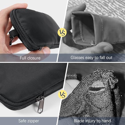 Huvon Double Glasses Case Soft Eyeglass Case with Clip & Zipper, Dual Sunglasses Pouch for Women Men Travel Eyewear Bag - Image 5