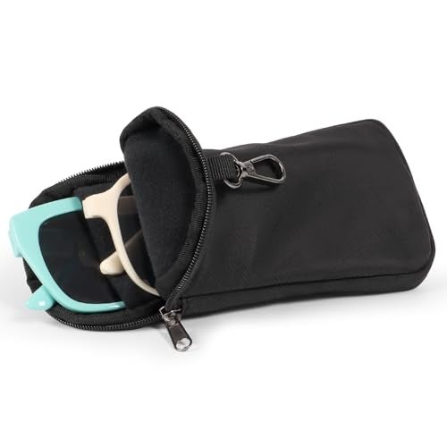 Huvon Double Glasses Case Soft Eyeglass Case with Clip & Zipper, Dual Sunglasses Pouch for Women Men Travel Eyewear Bag - Image 1