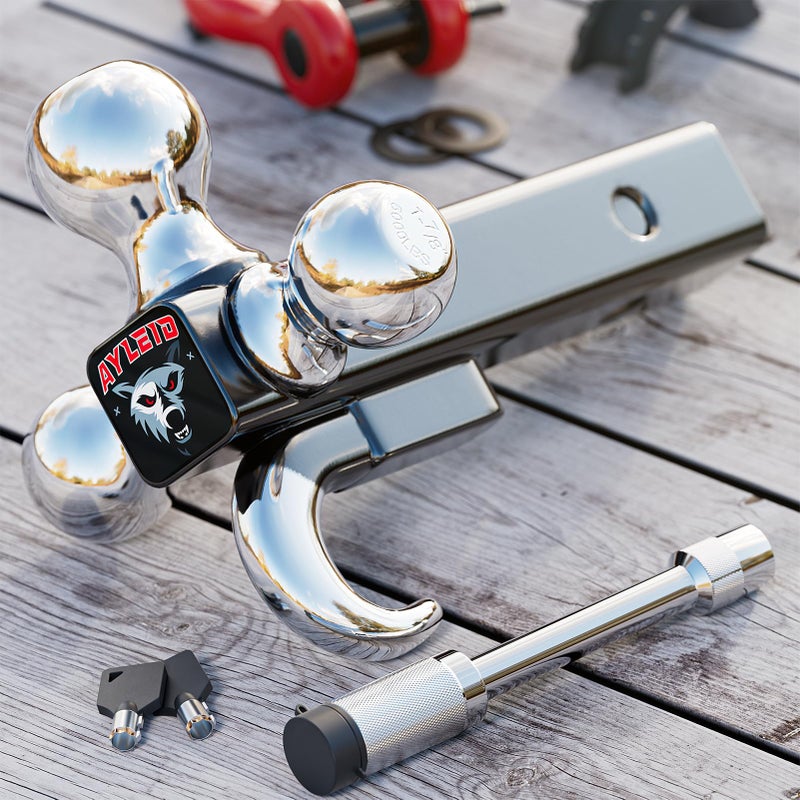Ayleid Trailer Hitch Tri-Ball Mount with Hook & Pin Balls Sized 1-7/8 , 2 & 2-5/16 inches , Tow Hitch with Anti-Theft Locking Pin, Silver - Image 2