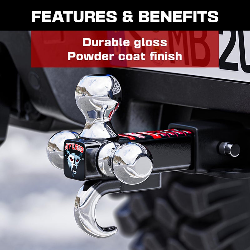 Ayleid Trailer Hitch Tri-Ball Mount with Hook & Pin Balls Sized 1-7/8 , 2 & 2-5/16 inches , Tow Hitch with Anti-Theft Locking Pin, Silver - Image 3