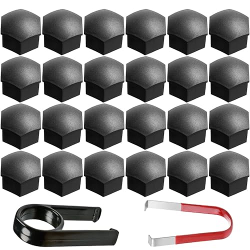 Gebildet 24pcs Wheel Nut Cap 17mm Wheel Bolt Nut Caps Covers, Hexagonal Tire Nut Covers with Removal Tool Set for Cars(Matte Black) - Image 1