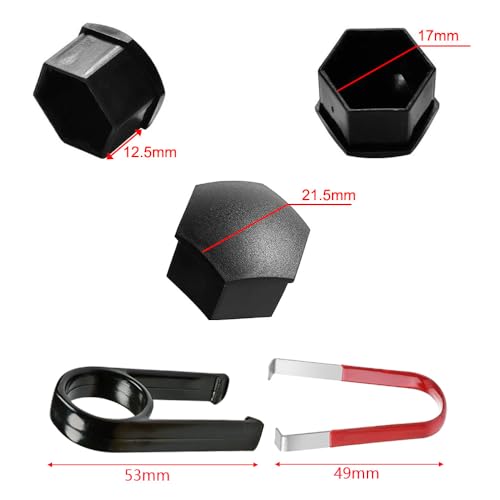 Gebildet 24pcs Wheel Nut Cap 17mm Wheel Bolt Nut Caps Covers, Hexagonal Tire Nut Covers with Removal Tool Set for Cars(Matte Black) - Image 4