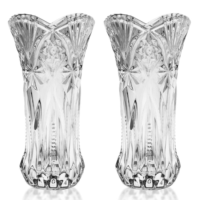 Kurtzy Glass Vases 2 Pack  245cm964 Inches Tall Clear Crystal Decorative Melodia Cut Large Cylinder Glass Flower Vase Set For Wedding Centrepiece and Home Decor