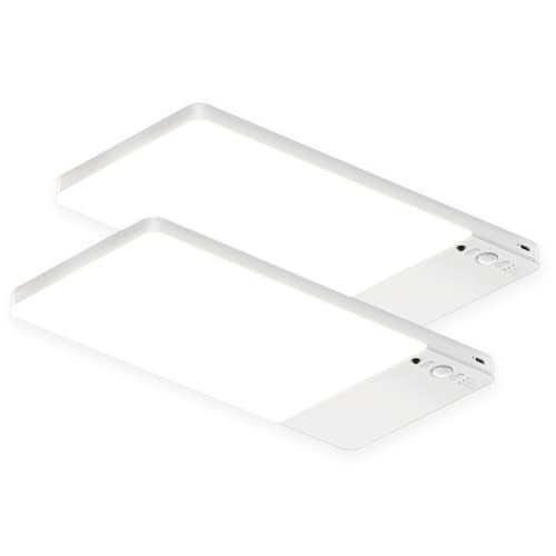 FULEN 2 Pack Rechargeable Motion Sensor Ceiling Light Upgraded Cordless Closet Light with 12000mAh Battery LED Shower Light for BathroomPantryPorchGarage3000K4500K6000K Remote Control - Image 1