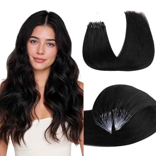 Goo-Goo GOO GOO Micro Link Tip Hair Extensions Real Human Hair 18inch 50g 50S Cold Fusion Invisible Remy Jet Black - Image 1
