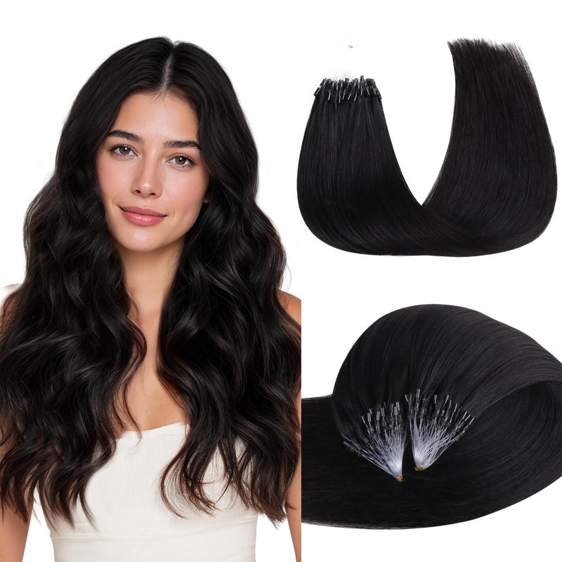 Goo-Goo GOO GOO Micro Link Tip Hair Extensions Real Human Hair 18inch 50g 50S Cold Fusion Invisible Remy Jet Black - Image 2